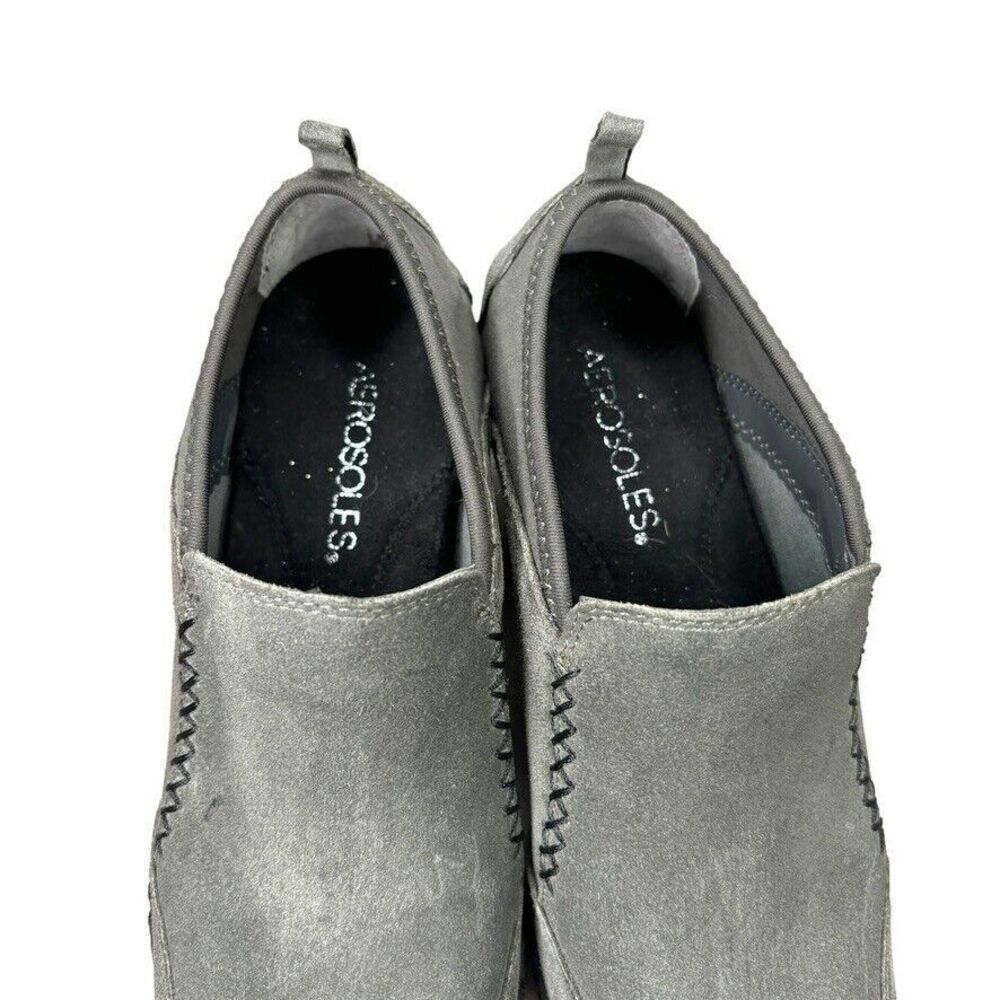 Aerosoles Gray Suede Black Accent Slip on Mid Wedge Bootie Womens Size 7 M - Picture 8 of 11